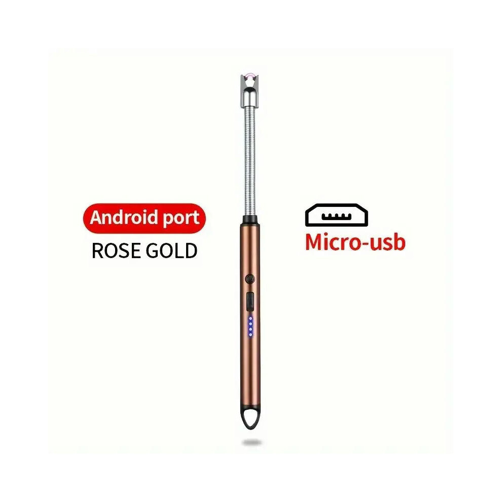 (Rose Gold) Windproof USB Electronic 360 Degree Rotating Lighter Portable Flameless Arc Rechargeable Kitchen Lighter Outdoor BBQ and Camping