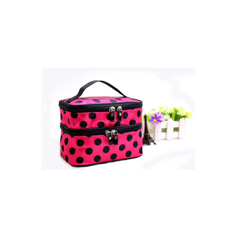 (Double -layer large dot rose black dot) New Double -Layer Makeup Bag Large Large -Capacity Waterproof Washing Storage Bag, Portable Travel Makeup Box