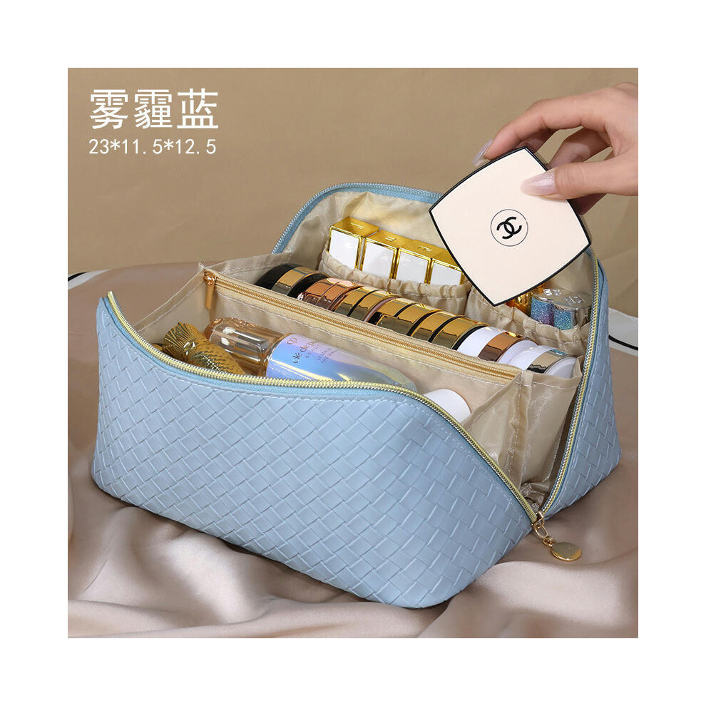 (Weaving-smog blue) PU Pippi Cloud Pillow Makeup Bag Large -Capacity Practice Makeup Box Travel Bring Portable Makeup Bag Wholesale