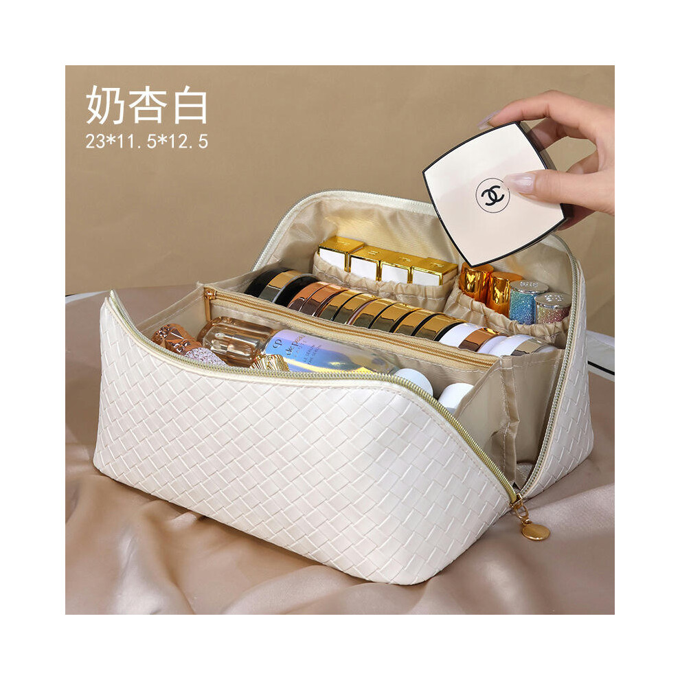 (Weaving-milk apricot) PU Pippi Cloud Pillow Makeup Bag Large -Capacity Practice Makeup Box Travel Bring Portable Makeup Bag Wholesale