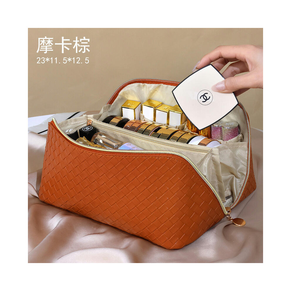 (Weaving model-Mocha Brown) PU Pippi Cloud Pillow Makeup Bag Large -Capacity Practice Makeup Box Travel Bring Portable Makeup Bag Wholesale