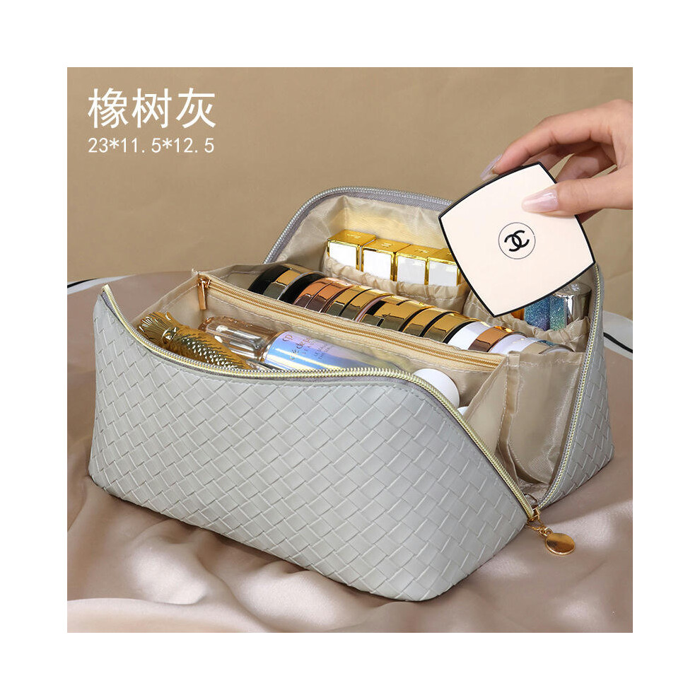 (Weaving-oak ash) PU Pippi Cloud Pillow Makeup Bag Large -Capacity Practice Makeup Box Travel Bring Portable Makeup Bag Wholesale