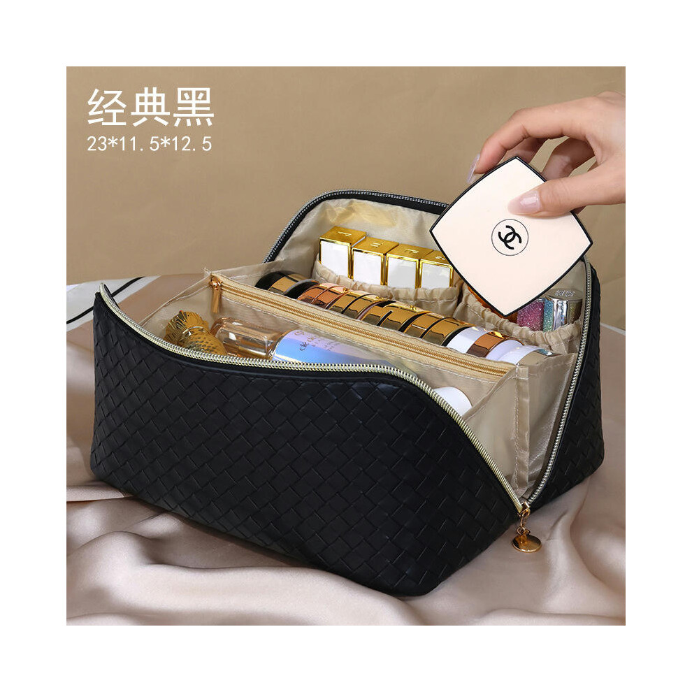 (Weaving-classic black) PU Pippi Cloud Pillow Makeup Bag Large -Capacity Practice Makeup Box Travel Bring Portable Makeup Bag Wholesale