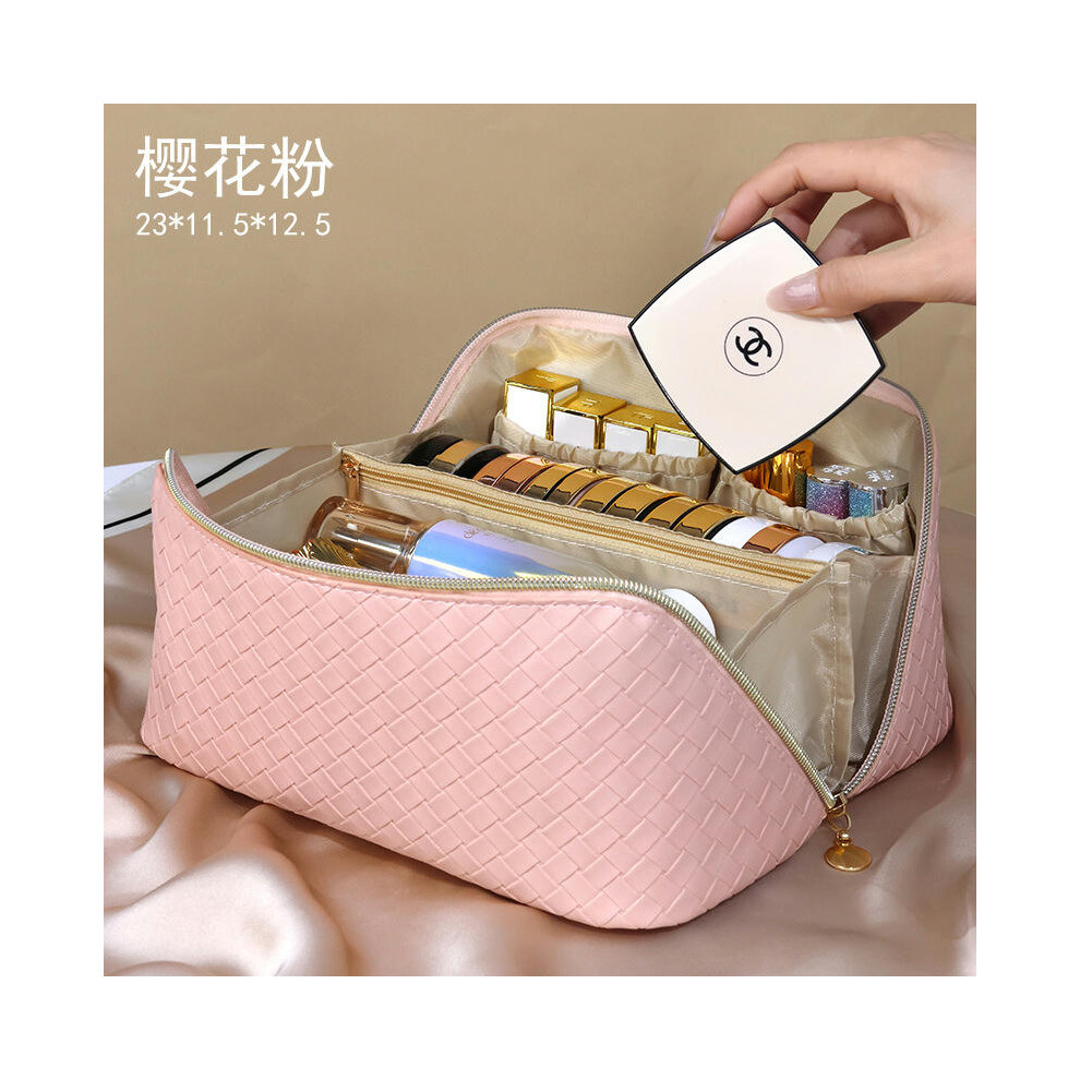 (Weaving-Cherry Powder) PU Pippi Cloud Pillow Makeup Bag Large -Capacity Practice Makeup Box Travel Bring Portable Makeup Bag Wholesale