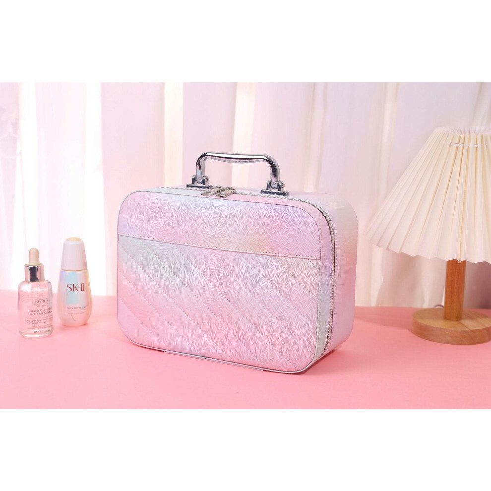 (8011 Phantom Embroidered oblique stripe trumpet) Internet Celebrity Explosion Large And Small Makeup Box Large -Capacity Portable Cosmetics Storage B