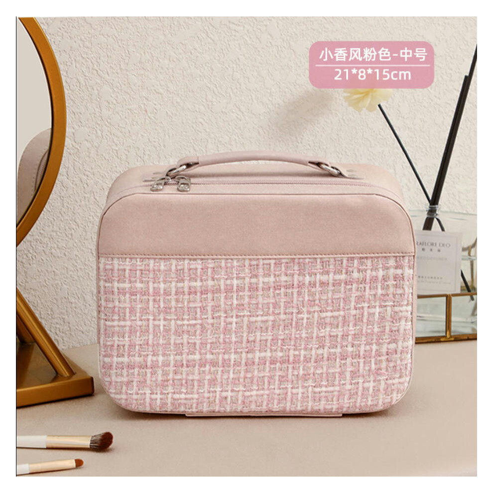 (8011 denim spliced small incense small pink pink) Internet Celebrity Explosion Large And Small Makeup Box Large -Capacity Portable Cosmetics Storage