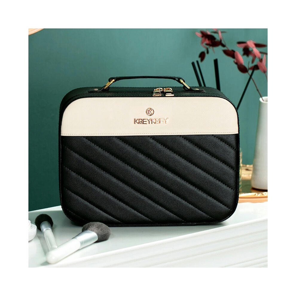 (8011 oblique stripe black large size) Internet Celebrity Explosion Large And Small Makeup Box Large -Capacity Portable Cosmetics Storage Box Skin Car