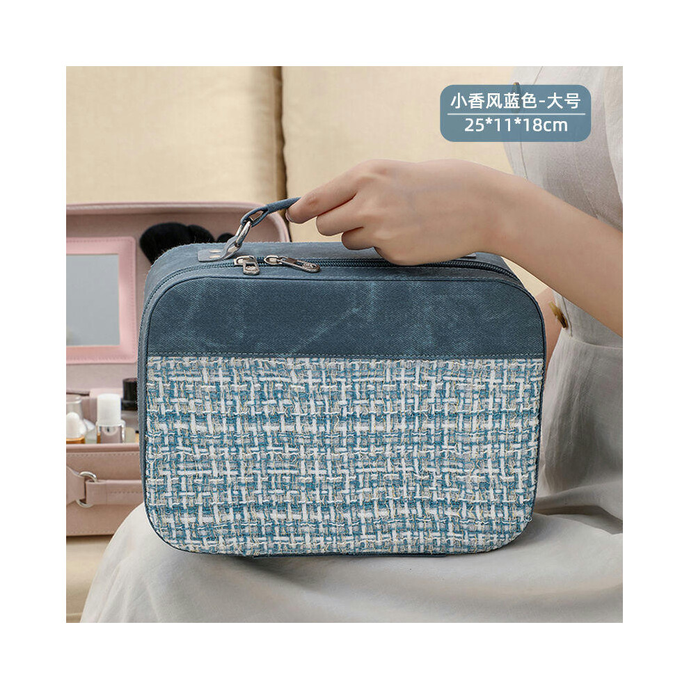 (8011 denim pattern stitching Xiaoxiang big blue blue) Internet Celebrity Explosion Large And Small Makeup Box Large -Capacity Portable Cosmetics Stor