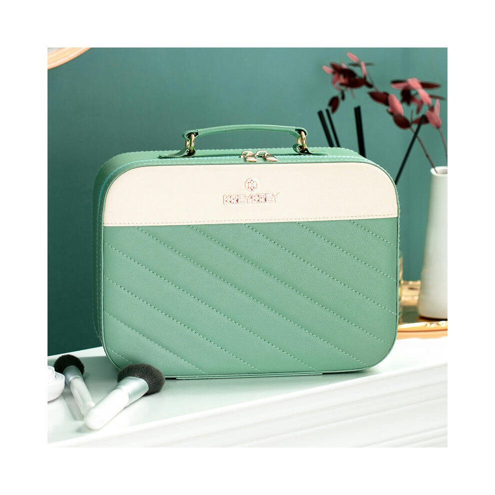 (8011 oblique stripes green large) Internet Celebrity Explosion Large And Small Makeup Box Large -Capacity Portable Cosmetics Storage Box Skin Care Pr