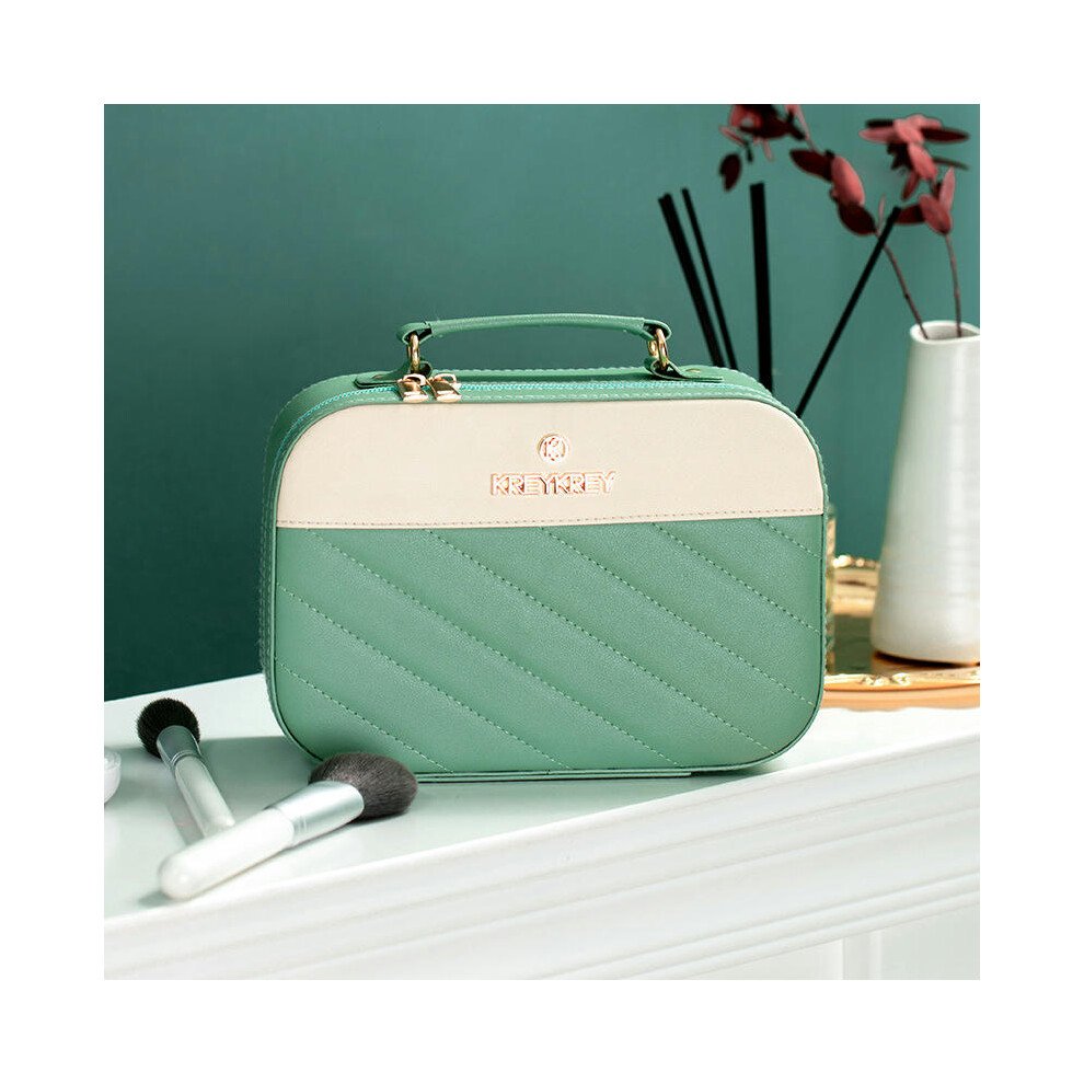 (8011 oblique striped green trumpet) Internet Celebrity Explosion Large And Small Makeup Box Large -Capacity Portable Cosmetics Storage Box Skin Care