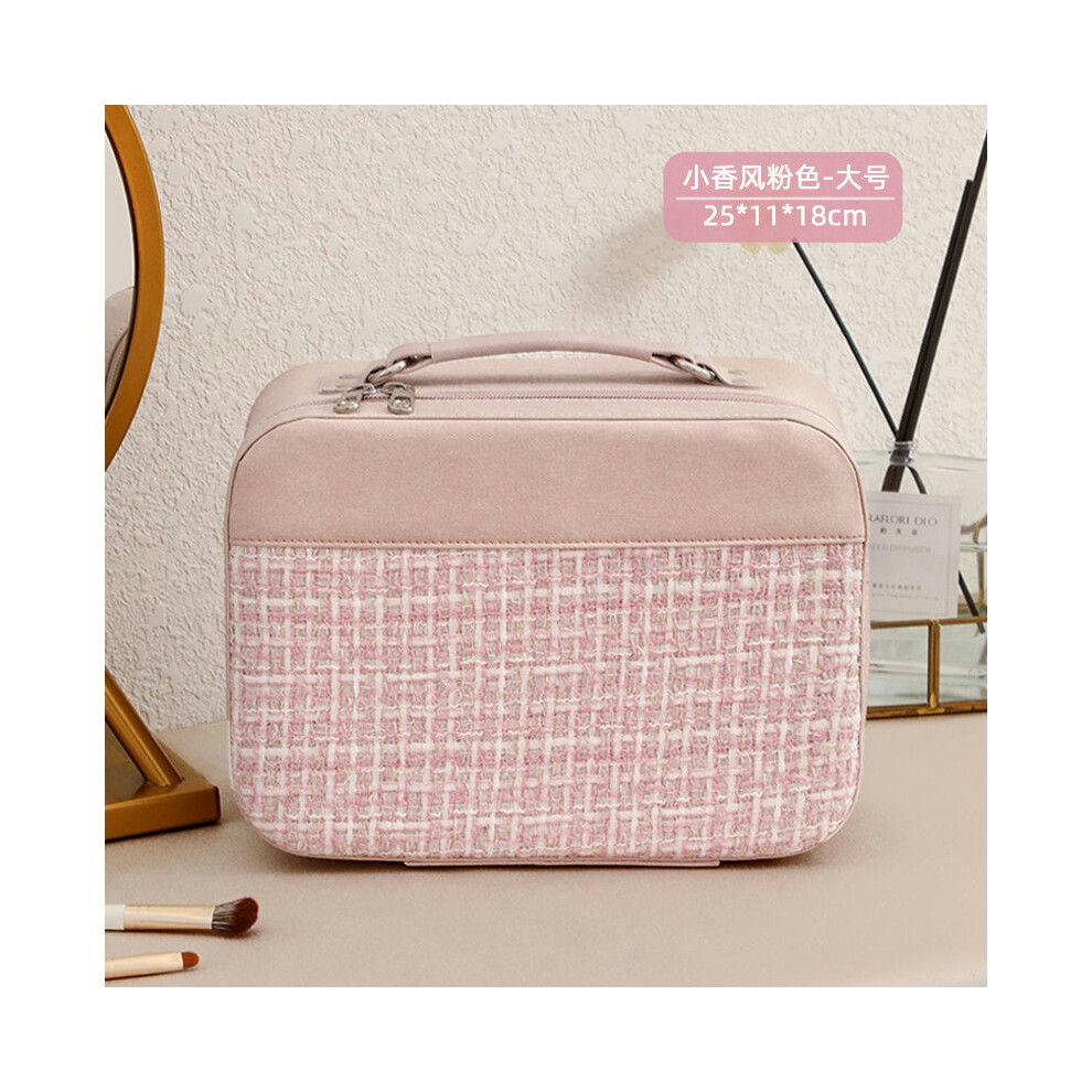 (8011 denim stitching small incense wind large number pink) Internet Celebrity Explosion Large And Small Makeup Box Large -Capacity Portable Cosmetics