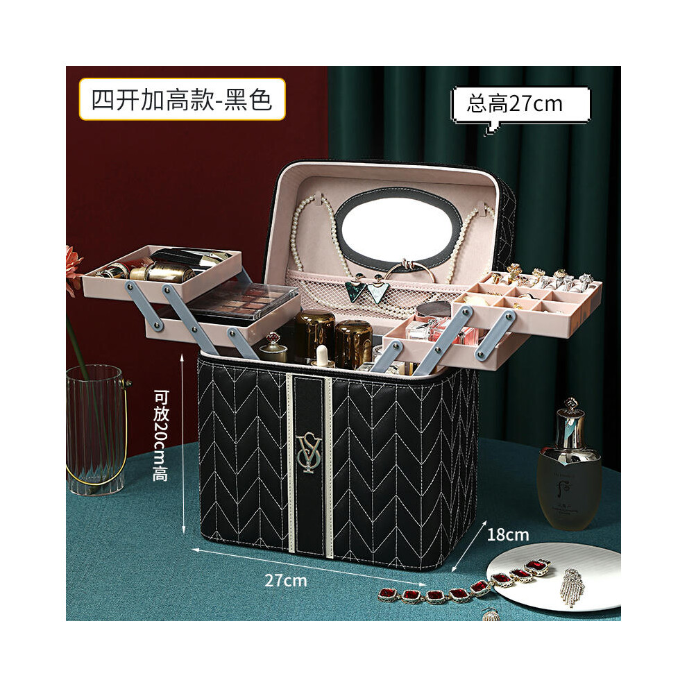 (Four Kai and Gaizi YS Black) Large -Capacity Net Red Cosmetic Bag 2023 New Portable Multi -Function Makeup Box Waterproof Superfire Skin Care Products Foreign Trade