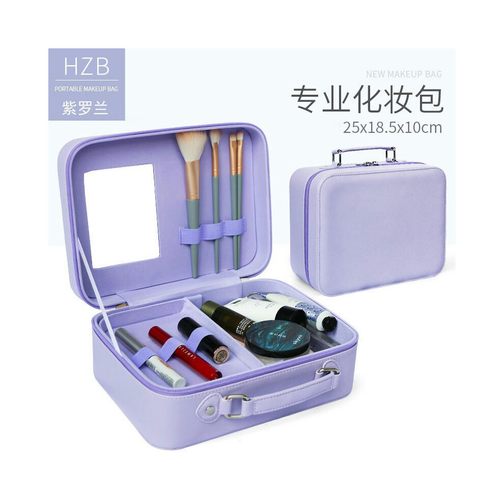 (Violet (there is a partition/can be placed with a makeup brush)) Makeup Box Hard -Shell Makeup Box Makeup Bag Large Capacity With Mirror Portable Win