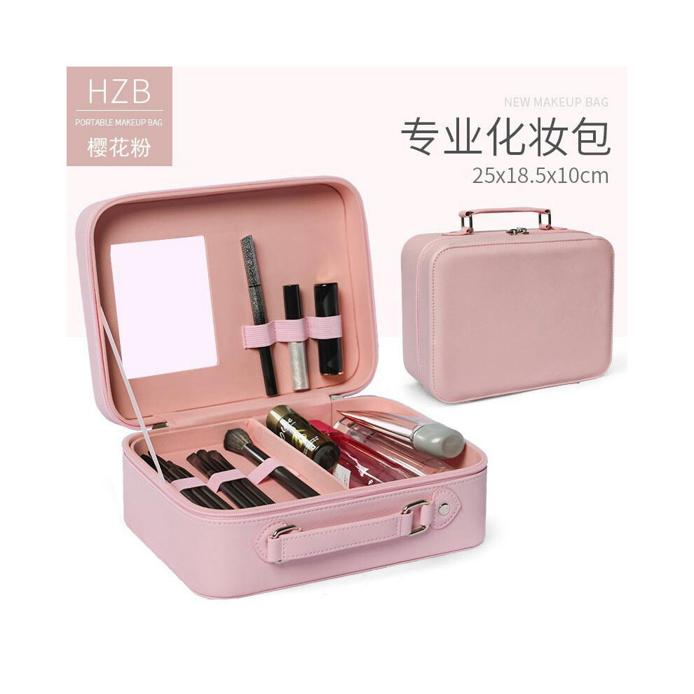 (Sakura powder (there is a partition/can be placed with a makeup brush)) Makeup Box Hard -Shell Makeup Box Makeup Bag Large Capacity With Mirror Porta