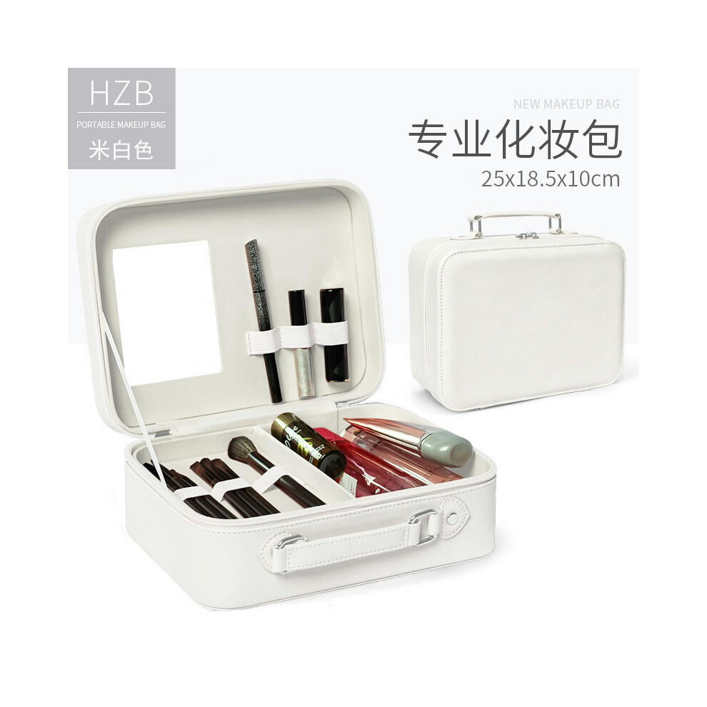 (Rice white (there is a partition/capable makeup brush)) Makeup Box Hard -Shell Makeup Box Makeup Bag Large Capacity With Mirror Portable Wind