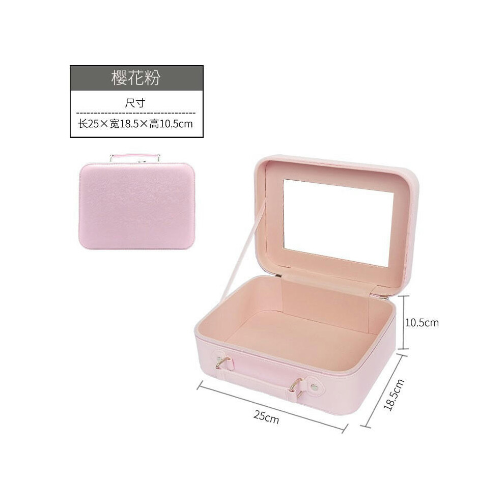 (Sakura powder (no partition/large mirror)) Makeup Box Hard -Shell Makeup Box Makeup Bag Large Capacity With Mirror Portable Wind