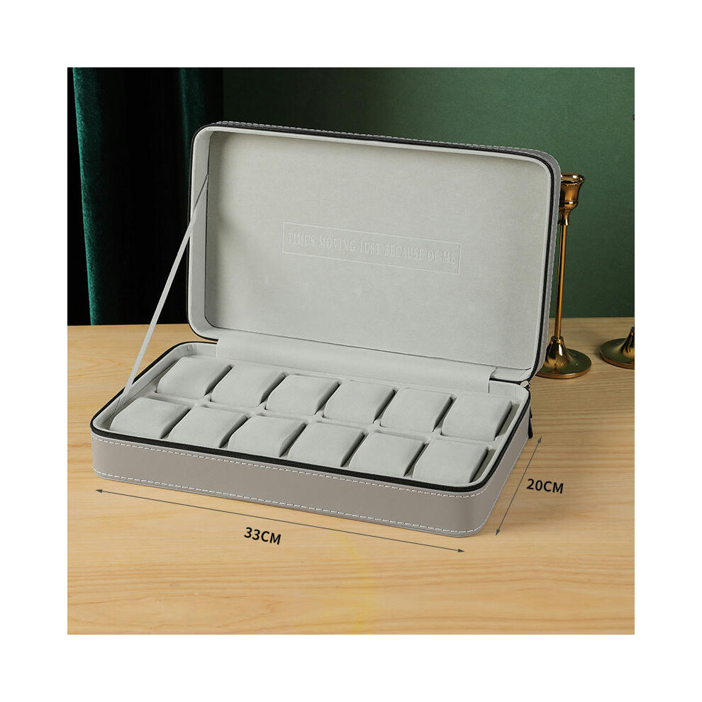 (Gray 12 -bit watch pillow bag, standard) Portable Dust Watch Storage Box Zipper Watch Box Watch Jewelry Box Simple Leather Bracelet Display Box