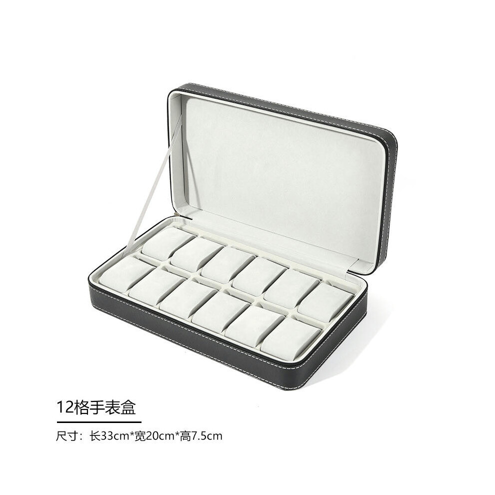 (Black 12 -bit watch pillow bag, standard) Portable Dust Watch Storage Box Zipper Watch Box Watch Jewelry Box Simple Leather Bracelet Display Box