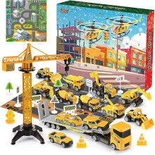 Construction Engineering Vehicle Christmas Advent Calendar - 24 Surprises, 9 Vehicle Models (Dump Truck, 3 Sports Cars, 2 Helicopters, Tower Crane)