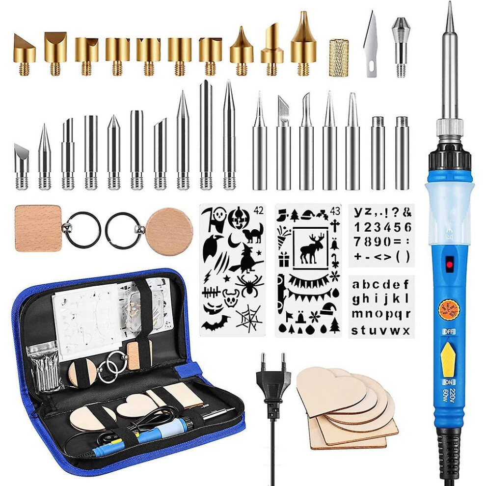 (220V) 60W Wood Burning Carving Pyrography Pen Kit Adjustable Temp Soldering Iron Tips 6956163446459