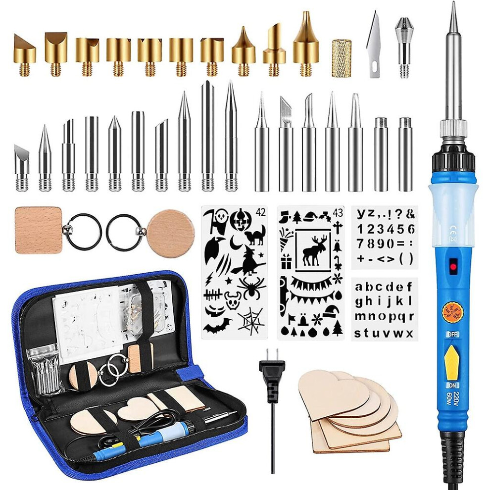 (110V) 60W Wood Burning Carving Pyrography Pen Kit Adjustable Temp Soldering Iron Tips 6956163446466