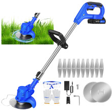 (With 2 Batteries) Grass Trimmer Electric Trimmer Edger Lawn Mower Grass Cutter Kit, Pruning Cutter Garden Tools with Battery Metal Blade for Garden