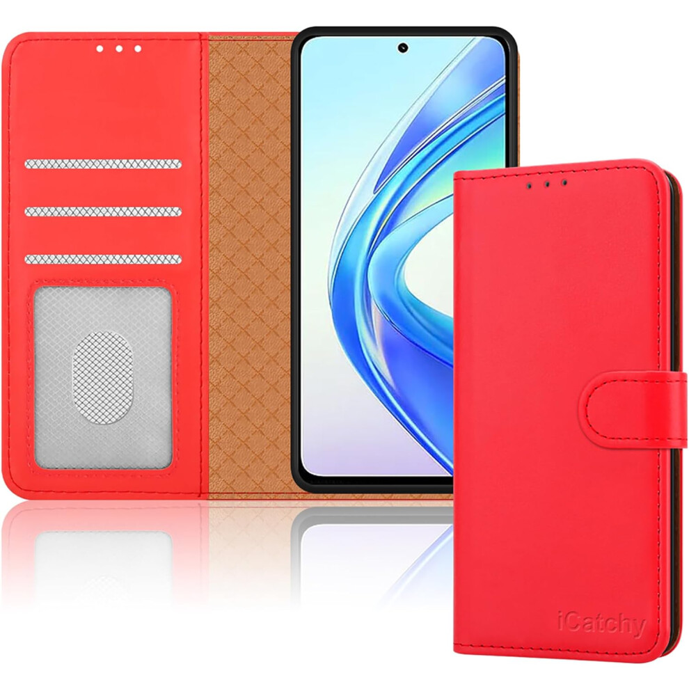 (Red) Honor X7b Case, Rfid Blocking Wallet Phone Cover Red 5056298096732