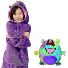 (Purple) Warm Hoodie Blanket Sweatshirt For Kids Boys - Soft Teddy Bear Nightwear