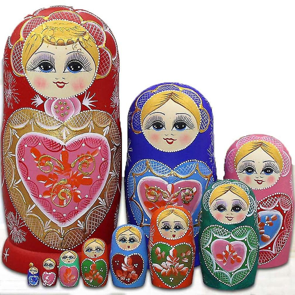 10 Layers Wooden Matryoshka Kids Russia Nesting Dolls Handpainted Stacking Toy