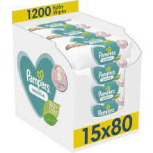 Pampers Sensitive Baby Wipes 15 Packs of 80 in 1200 Baby Wet Wipes Unscented For a Soft And Gentle Clean