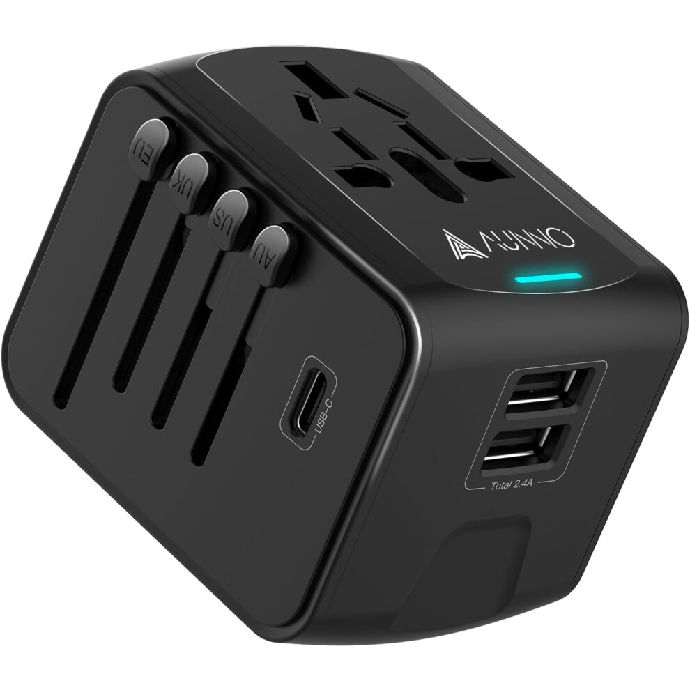 AUNNO Universal Travel Adapter, International Travel Plug Adapter with 1 USB C and 2 USB Ports, All in One Worldwide Plug Adaptor UK USA EU Australia
