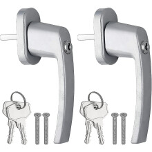 (Gray, 2PCS) Aluminium Window Handle, Lockable Security Window Handle, Window Lock, Child Safety Lock With Pin Length 35 Mm, Keyed Alike Windows Balcony Door Handl