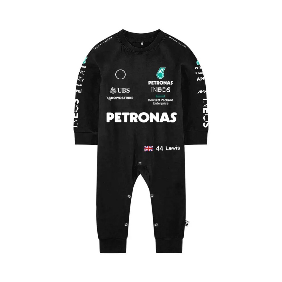 (Black, 12M) 2024 Sports Baby Romper F1 Racing Lewis 44 George 63