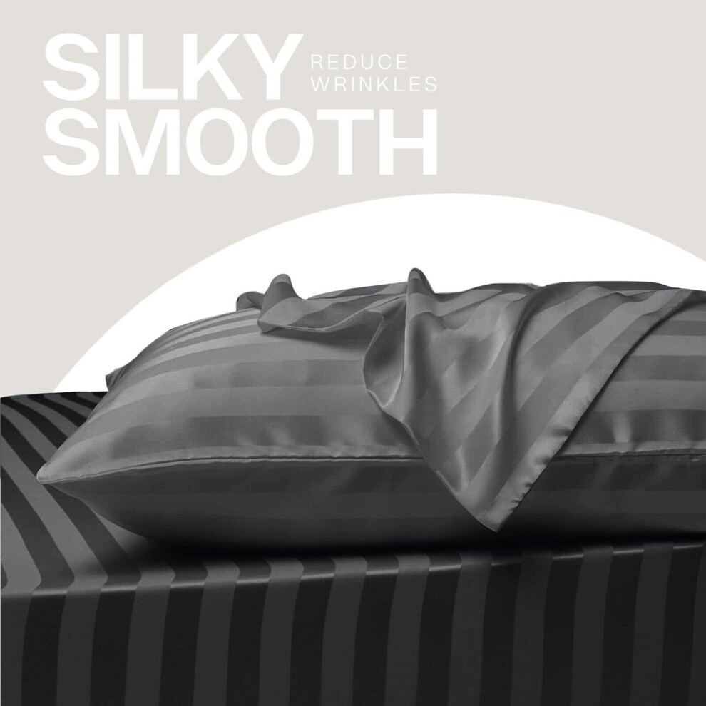 Oxford Homeware (Charcoal Pillowcases Pair) Luxury Duvet Set Stripe Duvet Quilt Cover Bedding Set With Pillowcases Grey