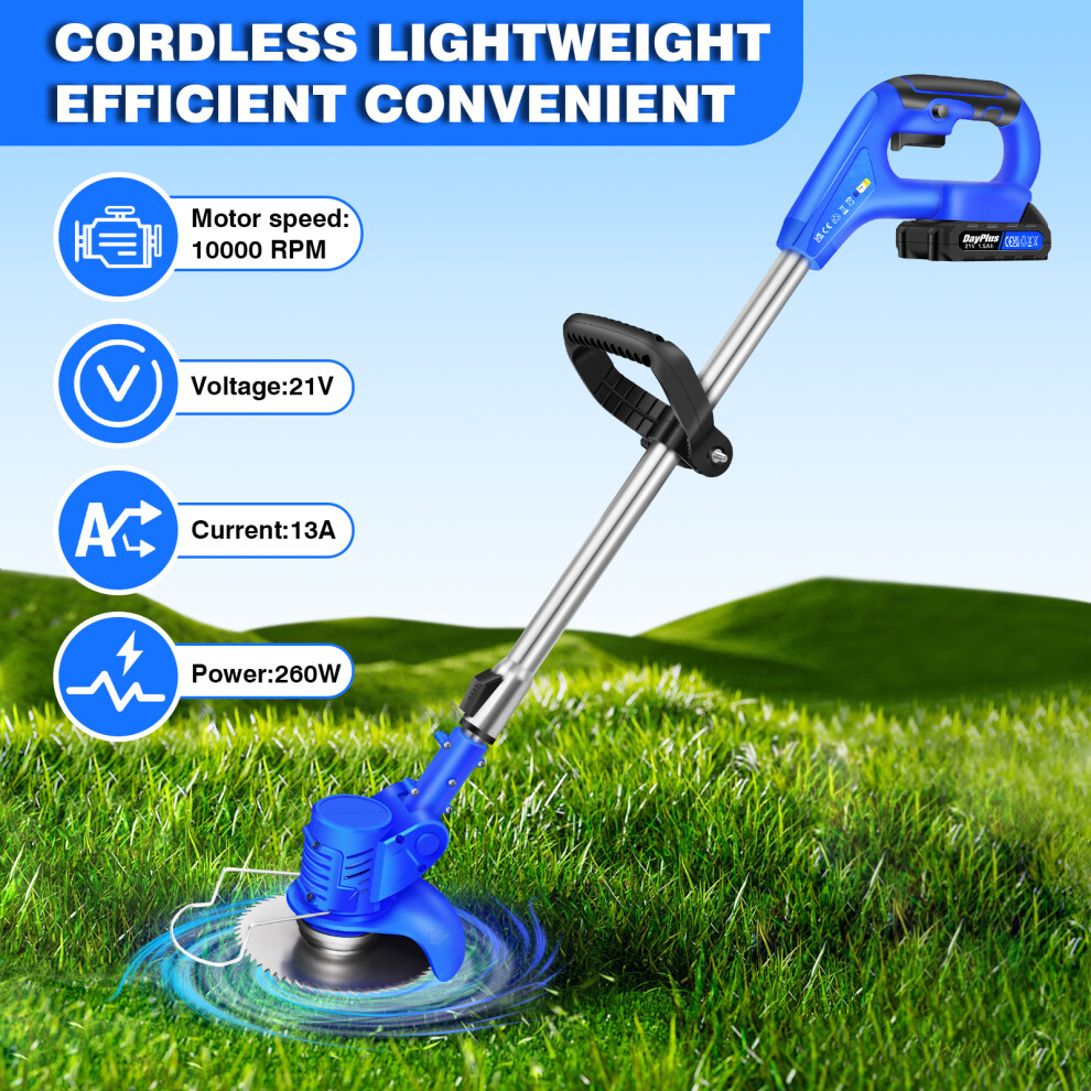 (2 Batteries) Cordless Grass Trimmer, Garden Strimmer/Edger with Battery Blades Electric Weed Cutter for Trimming Weeds Flower Trees
