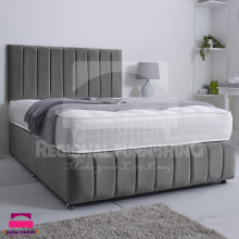 (6ft-SuperKing(Without Drawers), Grey Plush) VERTICAL PANEL DIVAN BED SET 26"HEADBOARD+FOOTBOARD+MATTRESS
