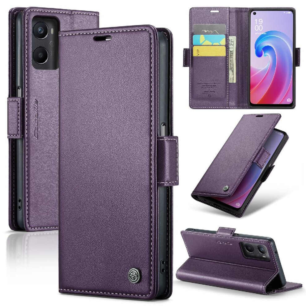 (Purple) Caseme Case For Oppo A76 4G/A96 4G Anti Fraud Shockproof Case Kickstand Card Slot Wallet Case Purple 764762659912