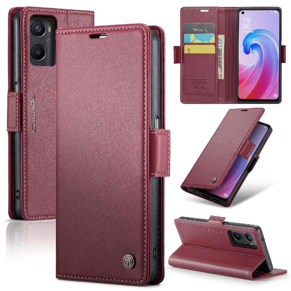 (Red) Caseme Case For Oppo A76 4G/A96 4G Anti Fraud Shockproof Case Kickstand Card Slot Wallet Case Red 764762659905
