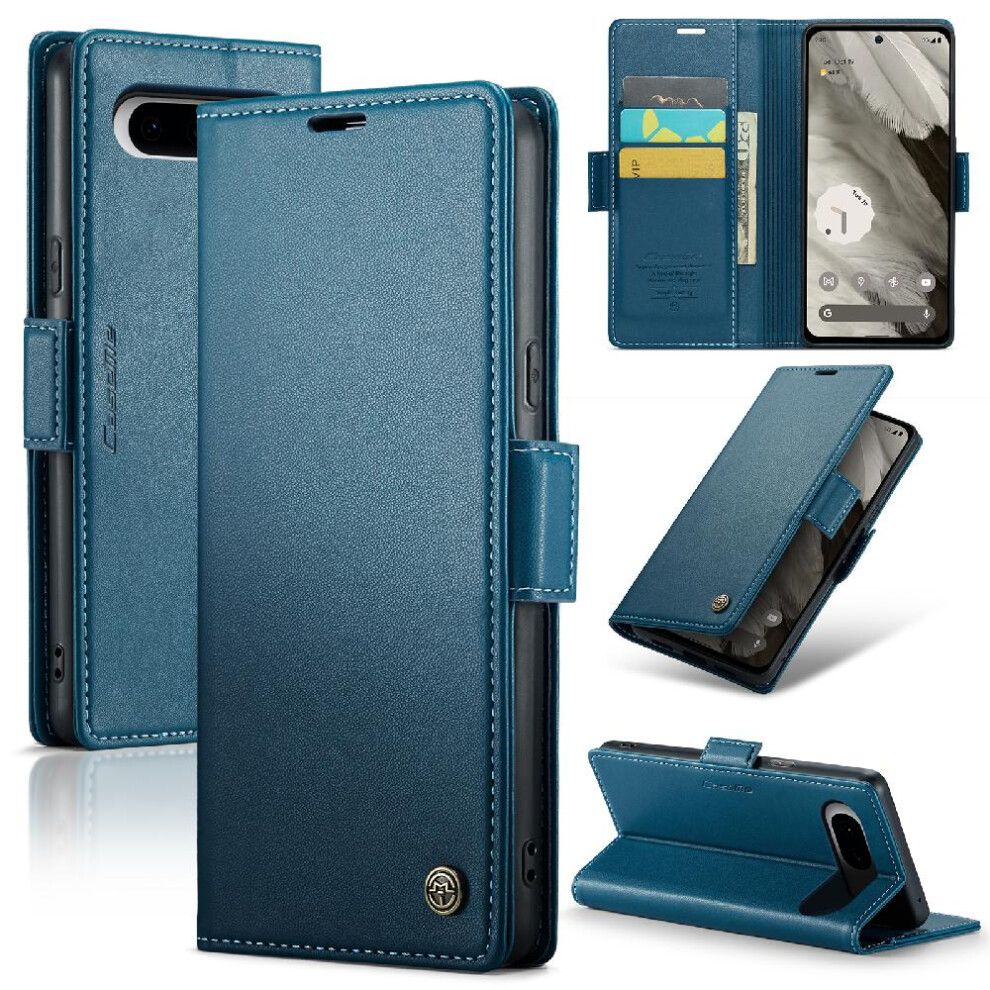(Blue) Caseme Case For Google Pixel 8 Anti Fraud Shockproof Case Wallet Case Kickstand Card Slot Blue 764762660291