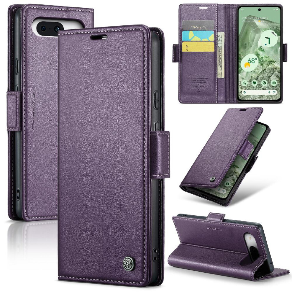 (Purple) Caseme Case For Google Pixel 8A Wallet Case Card Slot Kickstand Shockproof Case Anti Fraud Purple 764762660390