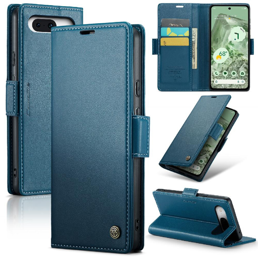 (Blue) Caseme Case For Google Pixel 8A Wallet Case Card Slot Kickstand Shockproof Case Anti Fraud Blue 764762660352