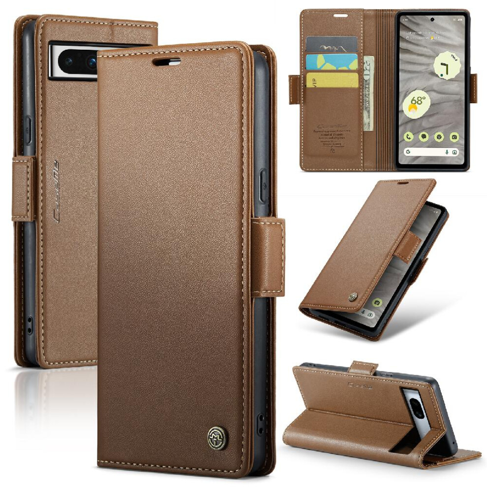 (Brown) Caseme Case For Google Pixel 7A Wallet Case Anti Fraud Kickstand Card Slot Shockproof Case Brown 764762660420