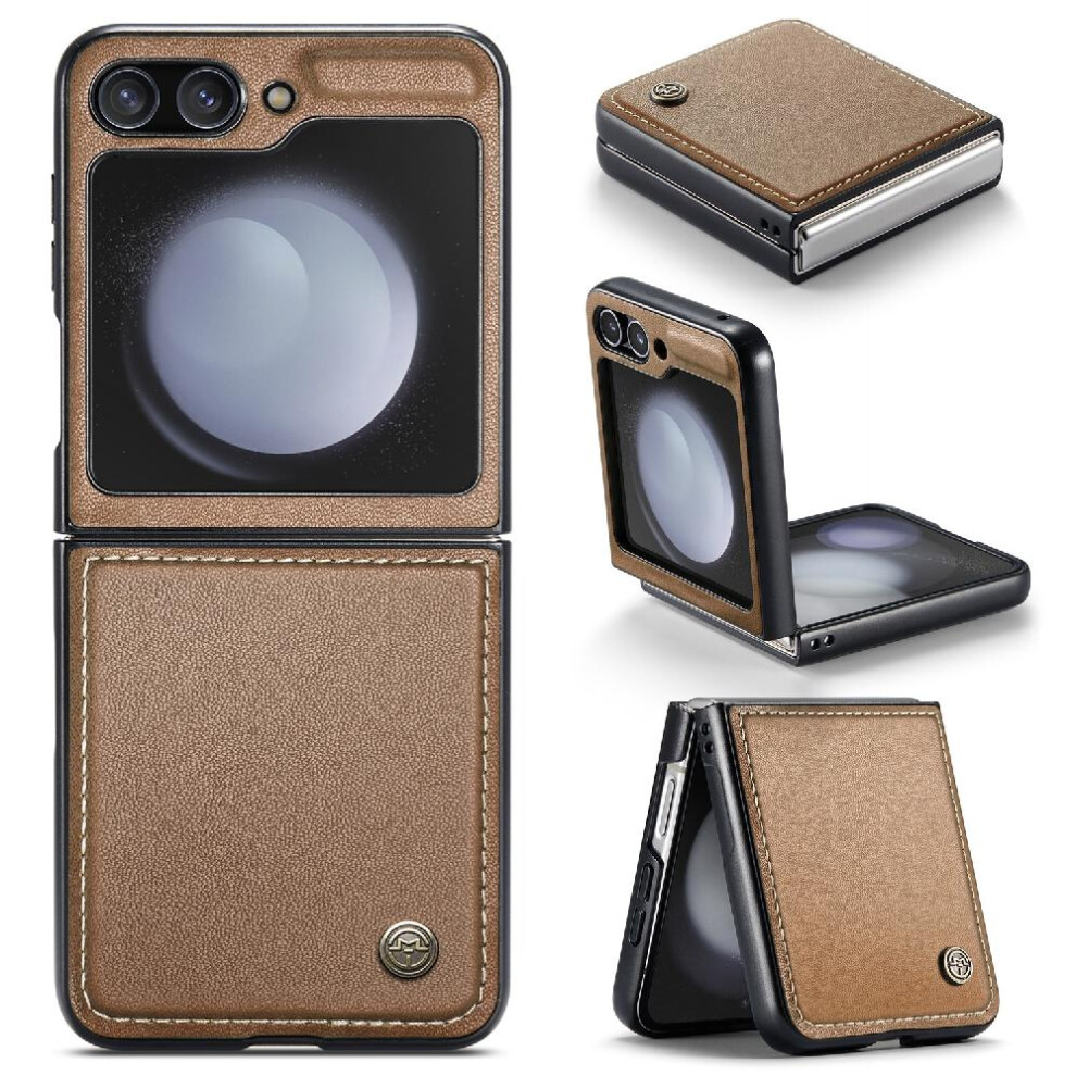(Brown) Caseme Case For Samsung Galaxy Z Flip 5 5G Anti Fraud Shockproof Case Card Slot Kickstand Wallet Case Brown 764762660543