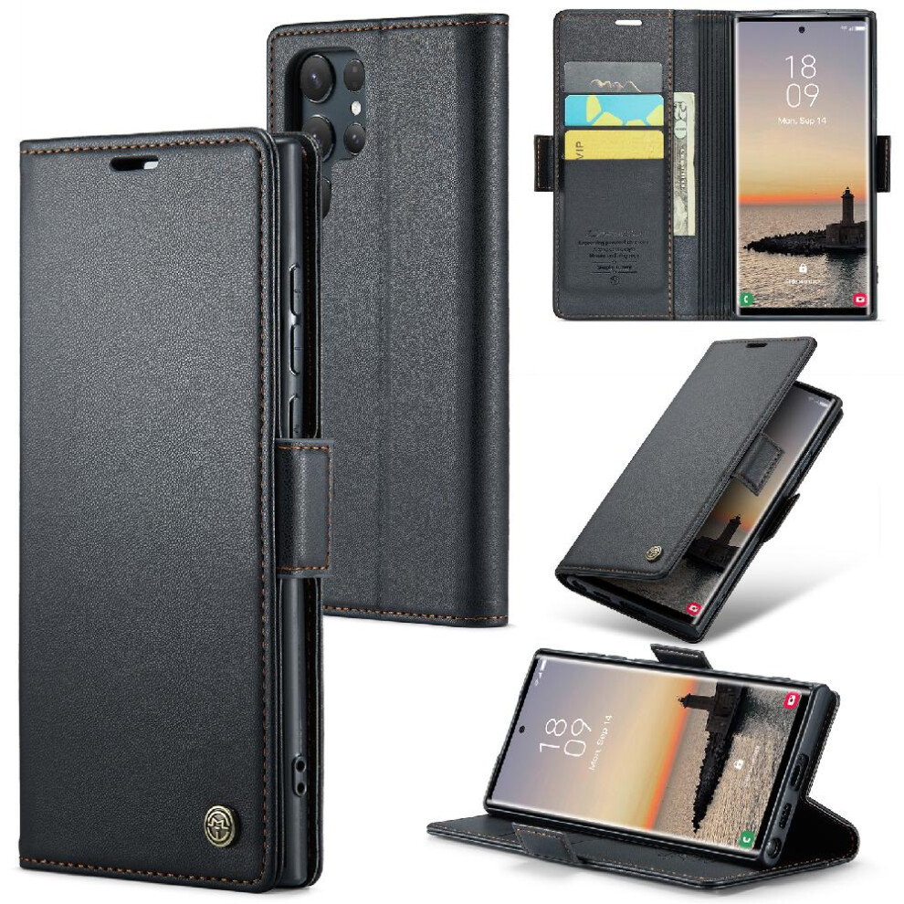 (Black) Caseme Case For Samsung Galaxy S24 Ultra Anti Fraud Shockproof Case Wallet Case Card Slot Kickstand Black 764762660611
