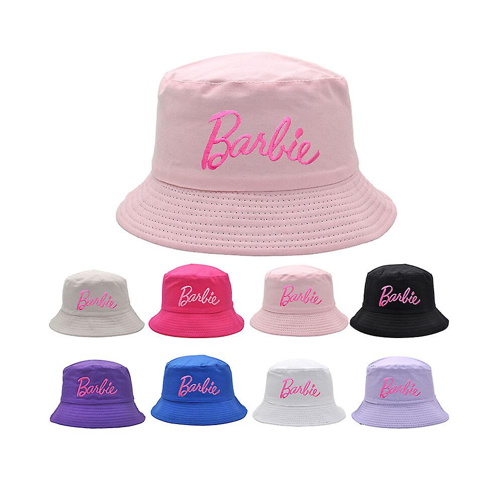 (Dark Purple) Ladies Barbie Pink Bucket Hat For Women Barbie Pink Cap Fisherman Fishing Bucket Hat Embroidered Cap Hat 8Colors 100% Cotton Pink,Purple