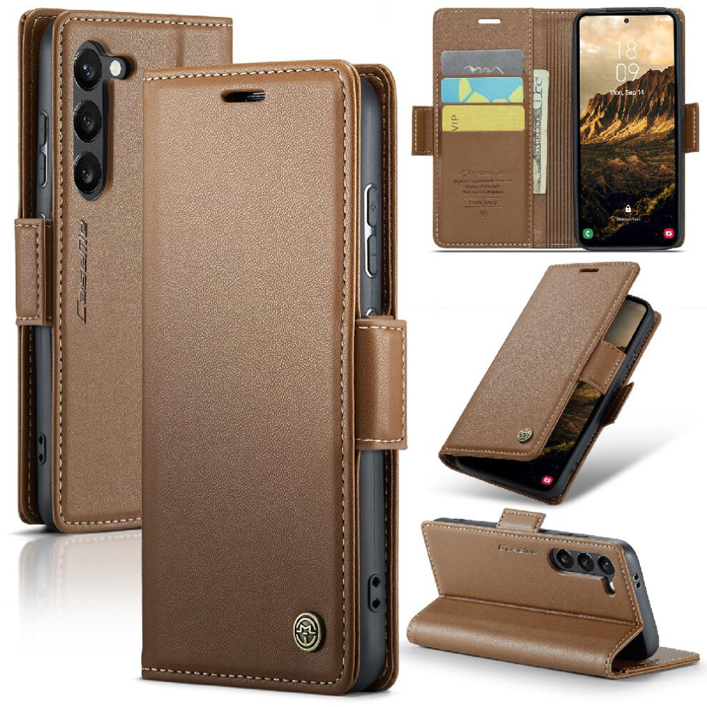 (Brown) Caseme Case For Samsung Galaxy S24 Kickstand Wallet Case Shockproof Case Card Slot Anti Fraud Brown 764762660727