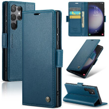 (Blue) CaseMe Case For Samsung Galaxy S23 Ultra Wallet Case Card Slot Kickstand Anti Fraud Shockproof Case