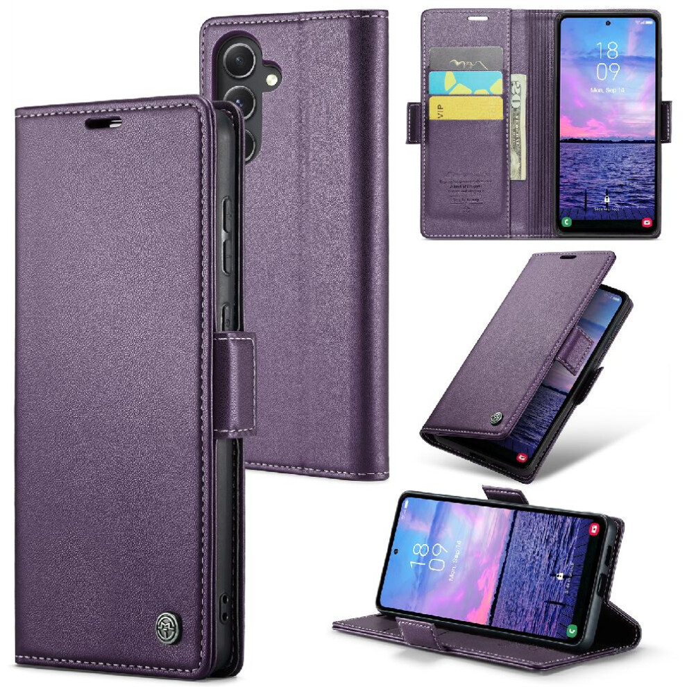 (Purple) Caseme Case For Samsung Galaxy S23 Fe Shockproof Case Anti Fraud Wallet Case Kickstand Card Slot Purple 764762660871