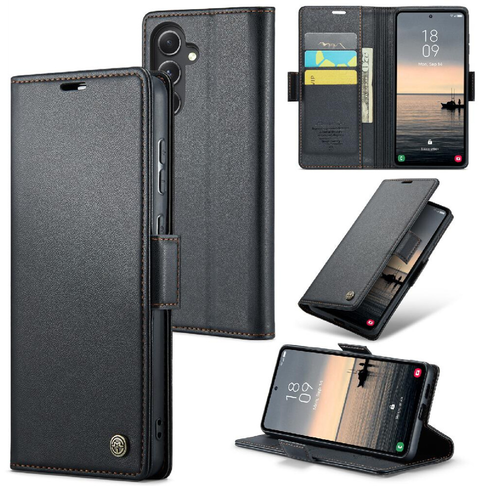 (Black) Caseme Case For Samsung Galaxy S23 Fe Shockproof Case Anti Fraud Wallet Case Kickstand Card Slot Black 764762660857