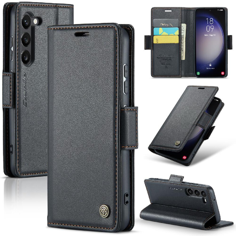 (Black) Caseme Case For Samsung Galaxy S23 Anti Fraud Card Slot Wallet Case Shockproof Case Kickstand Black 764762660970